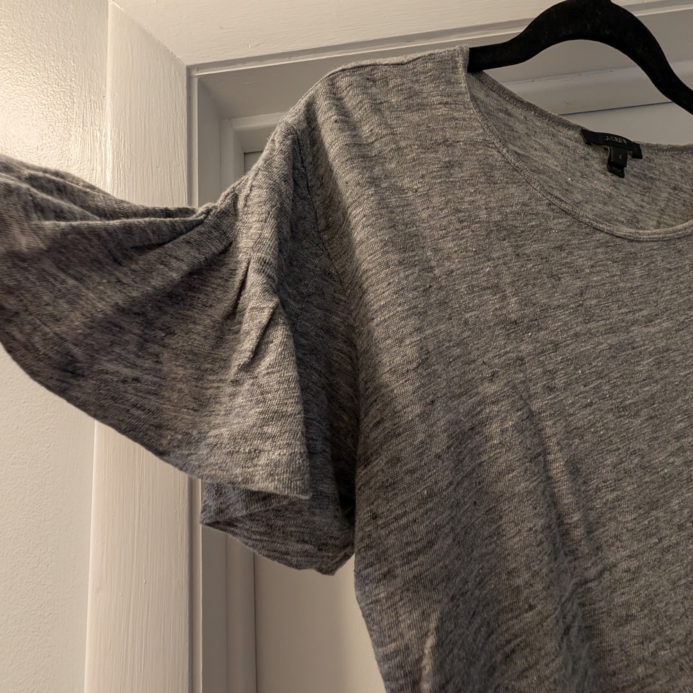 J. Crew Gray Ruffle Sleeve Tee - Picture 3 of 3